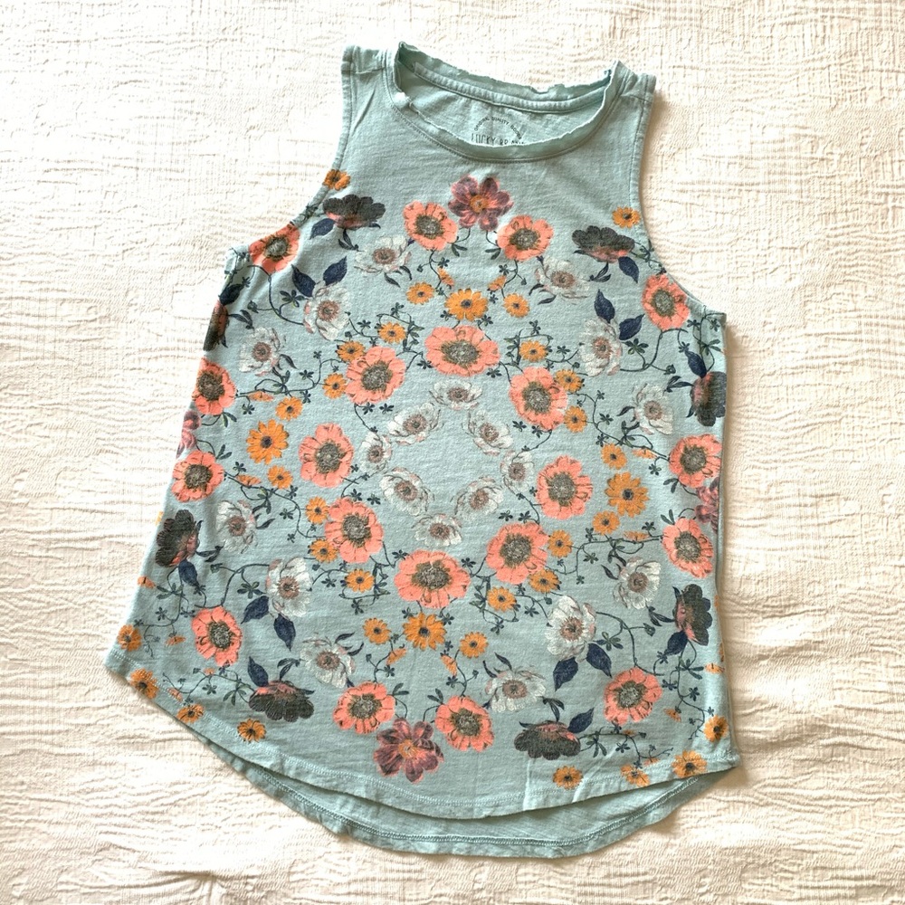 Lucky Brand Blue Tank Top with Floral Print Design